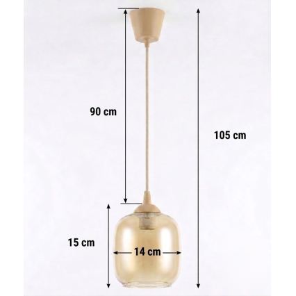 BRILAGI - LED-Pendelleuchte an Kabel RETRO GLASS 1xE27/60W/230V Ø 14 cm beige/rauchbraun