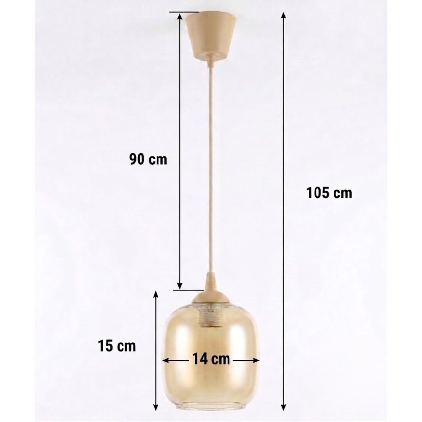 BRILAGI - LED-Pendelleuchte an Kabel RETRO GLASS 1xE27/60W/230V Ø 14 cm beige/rauchbraun
