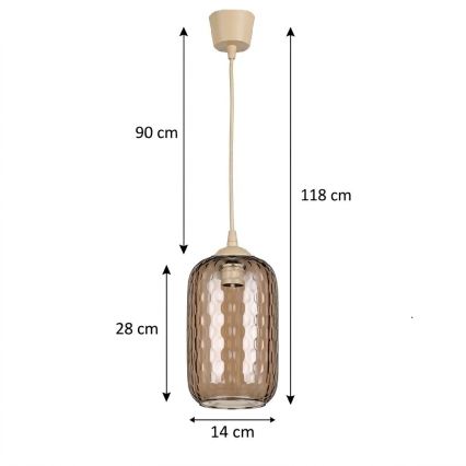 BRILAGI - LED-Hängeleuchte RETRO GLASS mit Kabelaufhängung, 1x E27/60W/230V, Ø 14 cm, beige/rauchbraun