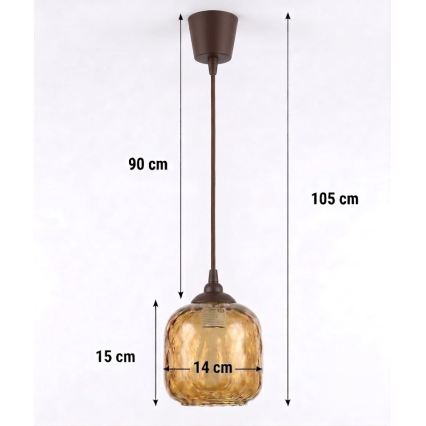 BRILAGI - LED-Pendelleuchte an Kabel RETRO GLASS 1x E27/60W/230V Ø 14 cm braun/rauchbraun