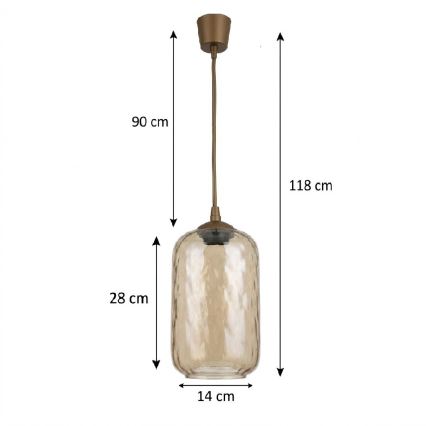 BRILAGI - LED-Pendelleuchte an Kabel RETRO GLASS 1xE27/60W/230V Ø 14 cm braun/rauchbraun