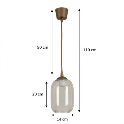 BRILAGI - LED-Hängeleuchte an Kabel RETRO GLASS 1xE27/60W/230V Ø 14 cm braun/rauchgrau