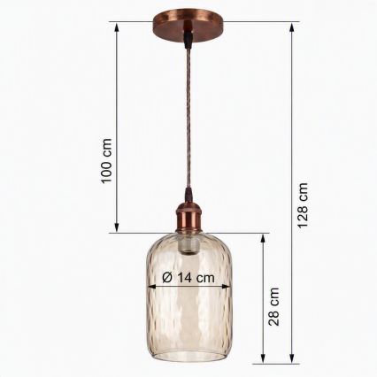 BRILAGI - LED-Hängeleuchte mit Kabel RETRO GLASS 1xE27/60W/230V Ø 14 cm kupfer/rauchbraun