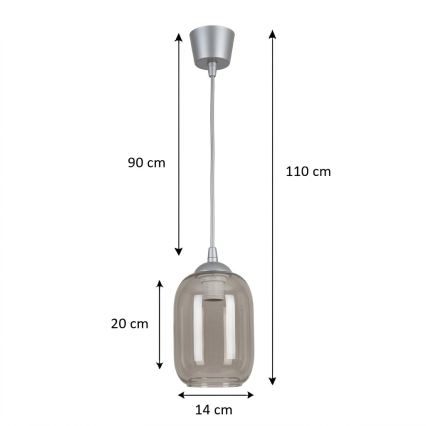 BRILAGI - LED-Pendelleuchte an Kabel RETRO GLASS 1xE27/60W/230V Ø 14 cm silber/rauchgrau