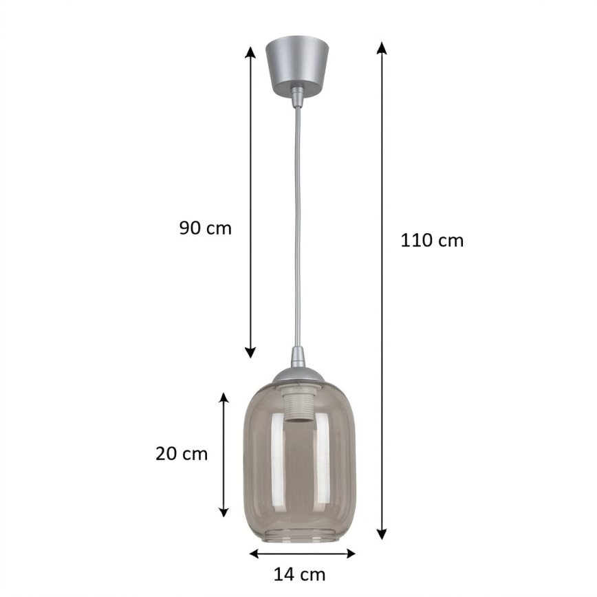 BRILAGI - LED-Pendelleuchte an Kabel RETRO GLASS 1xE27/60W/230V Ø 14 cm silber/rauchgrau