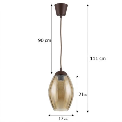 BRILAGI - LED-Pendelleuchte RETRO GLASS mit Kabel 1xE27/60W/230V Durchmesser 17 cm braun/rauchbeige