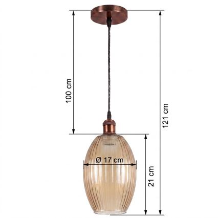 BRILAGI - LED-Hängeleuchte an Kabel RETRO GLASS 1xE27/60W/230V Ø 17 cm Kupfer/Rauchbeige