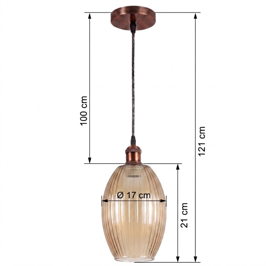 BRILAGI - LED-Hängeleuchte an Kabel RETRO GLASS 1xE27/60W/230V Ø 17 cm Kupfer/Rauchbeige