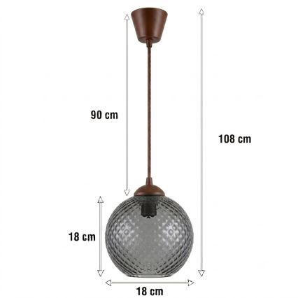 BRILAGI - LED-Pendelleuchte an Kabel RETRO GLASS 1xE27/60W/230V Ø 18 cm braun/rauchgrau