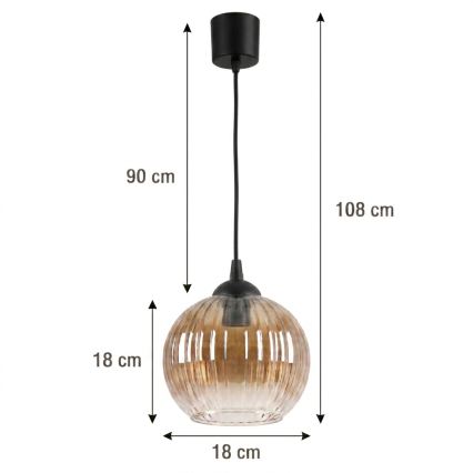 BRILAGI - LED-Pendelleuchte mit Kabelaufhängung RETRO GLASS 1xE27/60W/230V Ø 18 cm schwarz/rauchbraun
