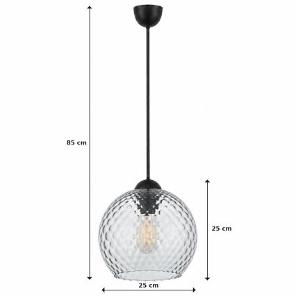 BRILAGI - LED-Pendelleuchte RETRO GLASS an Kabel 1xE27/60W/230V Ø 25 cm schwarz/rauchgrau