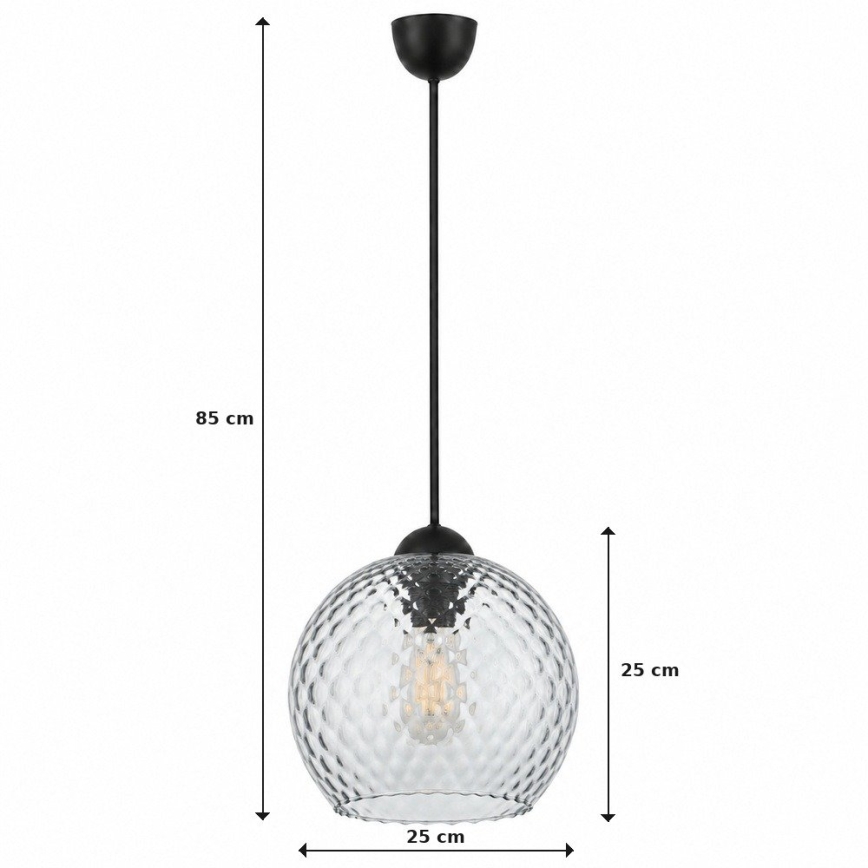 BRILAGI - LED-Pendelleuchte RETRO GLASS an Kabel 1xE27/60W/230V Ø 25 cm schwarz/rauchgrau