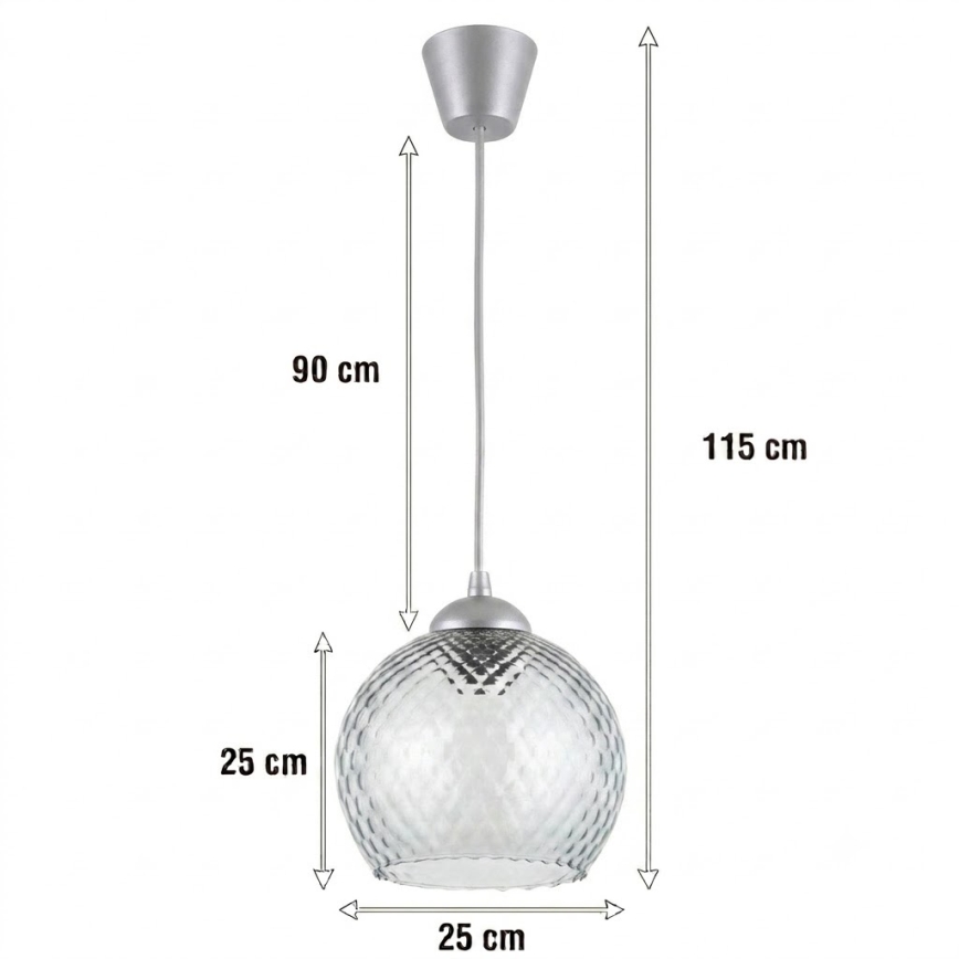 BRILAGI - LED-Pendelleuchte an Kabel RETRO GLASS 1xE27/60W/230V Ø 25 cm silber/rauchgrau