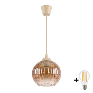 BRILAGI - LED-Pendelleuchte an Kabel RETRO GLAS 1x E27/60W/230V, Ø 18 cm beige/rauchbraun