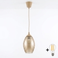 BRILAGI - LED-Pendelleuchte an Kabel RETRO-GLAS 1xE27/60W/230V Ø 17 cm beige/rauchbeige