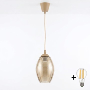 BRILAGI - LED-Pendelleuchte an Kabel RETRO-GLAS 1xE27/60W/230V Ø 17 cm beige/rauchbeige