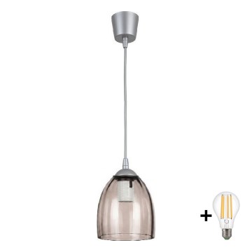 BRILAGI - LED-Pendelleuchte an Kabel RETRO GLASS 1x E27/60W/230V Durchmesser 17 cm silber/rauchbeige