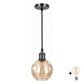 BRILAGI - LED-Pendelleuchte an Kabel RETRO GLASS, 1xE27/60W/230V, Durchmesser 18 cm, schwarz/rauchbraun