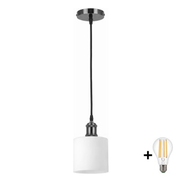 BRILAGI - LED Pendelleuchte an Kabel RETRO GLASS 1xE27/60W/230V Ø 10 cm schwarz/weiß
