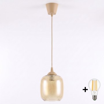 BRILAGI - LED-Pendelleuchte an Kabel RETRO GLASS 1xE27/60W/230V Ø 14 cm beige/rauchbraun