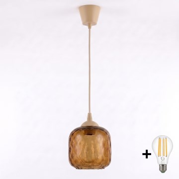 BRILAGI - LED Pendelleuchte an Kabel RETRO GLASS 1xE27/60W/230V Ø 14 cm beige/rauchbraun