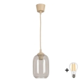 BRILAGI - LED-Pendelleuchte an Kabel RETRO GLASS 1xE27/60W/230V Ø 14 cm beige/rauchgrau