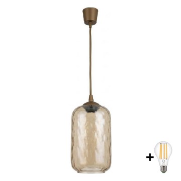 BRILAGI - LED-Pendelleuchte an Kabel RETRO GLASS 1xE27/60W/230V Ø 14 cm braun/rauchbraun