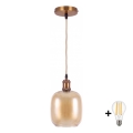 BRILAGI - LED-Pendelleuchte an Kabel RETRO GLASS 1xE27/60W/230V Ø 14 cm gold/rauchbraun