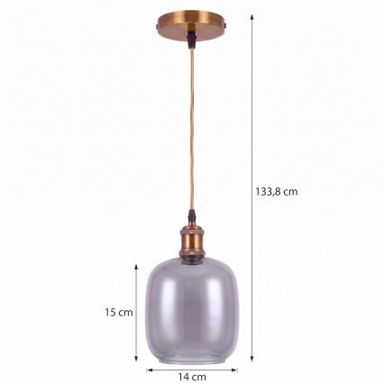 BRILAGI - LED-Pendelleuchte an Kabel RETRO GLASS 1xE27/60W/230V Ø 14 cm gold/rauchgrau