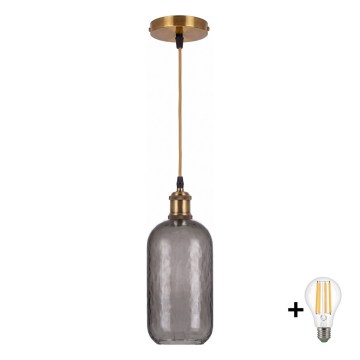 BRILAGI - LED-Pendelleuchte an Kabel RETRO GLASS 1xE27/60W/230V Ø 14 cm gold/rauchgrau