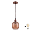 BRILAGI - LED-Pendelleuchte an Kabel RETRO GLASS 1xE27/60W/230V Ø 14 cm kupfer/rauchbraun