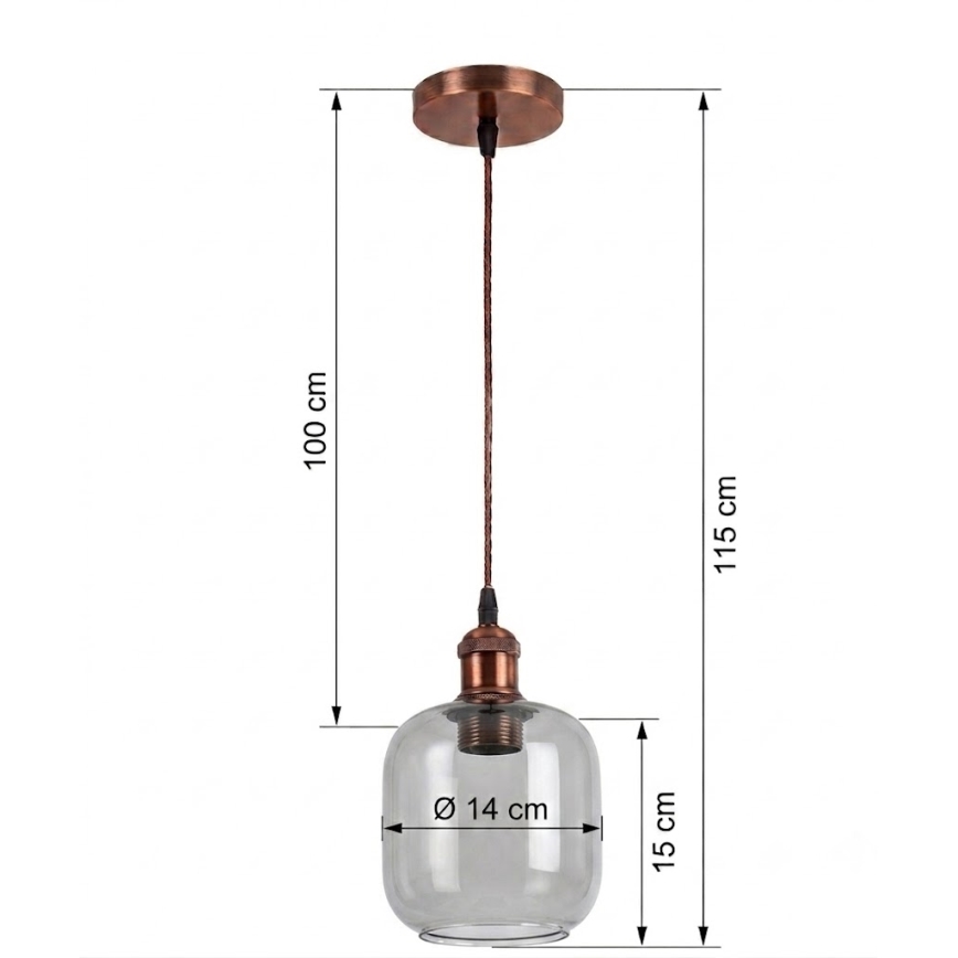 BRILAGI - LED-Hängeleuchte an Kabel RETRO GLASS 1xE27/60W/230V Ø 14 cm Kupfer/Rauchgrau