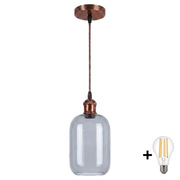 BRILAGI - LED-Pendelleuchte an Kabel RETRO GLASS 1xE27/60W/230V Ø 14 cm Kupfer/Rauchgrau