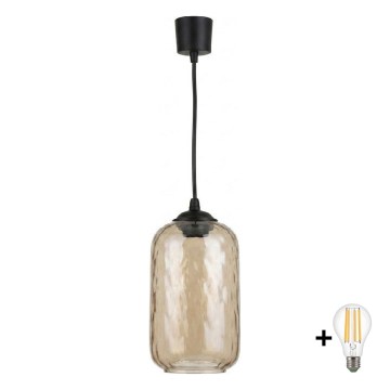 BRILAGI - LED-Pendelleuchte an Kabel RETRO GLASS 1xE27/60W/230V, Ø 14 cm, schwarz/rauchbraun