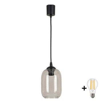 BRILAGI - LED-Pendelleuchte an Kabel RETRO GLASS 1xE27/60W/230V Ø 14 cm schwarz/rauchgrau