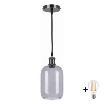 BRILAGI - LED-Pendelleuchte an Kabel RETRO GLASS 1xE27/60W/230V Ø 14 cm schwarz/rauchgrau