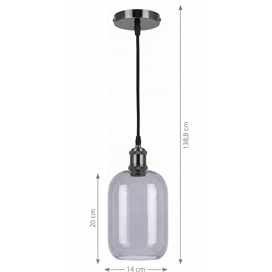 BRILAGI - LED-Pendelleuchte an Kabel RETRO GLASS 1xE27/60W/230V Ø 14 cm schwarz/rauchgrau