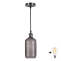 BRILAGI - LED-Pendelleuchte an Kabel RETRO GLASS 1xE27/60W/230V Ø 14 cm schwarz/rauchgrau