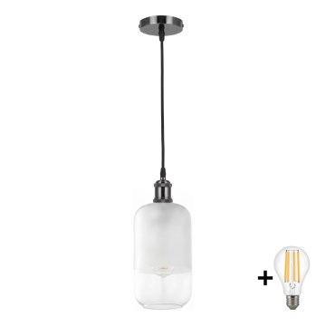BRILAGI - LED Pendelleuchte an Kabel RETRO GLASS 1xE27/60W/230V Ø 14 cm schwarz/weiß