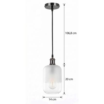 BRILAGI - LED-Pendelleuchte an Kabel RETRO GLASS 1xE27/60W/230V Ø 14 cm schwarz/weiß