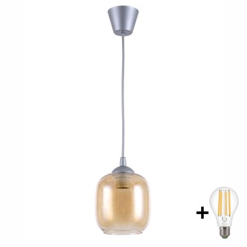 BRILAGI - LED-Pendelleuchte an Kabel RETRO GLASS 1xE27/60W/230V Ø 14 cm silber/rauchbraun