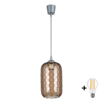 BRILAGI - LED-Pendelleuchte an Kabel RETRO GLASS 1xE27/60W/230V Ø 14 cm silber/rauchbraun