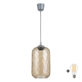 BRILAGI - LED-Pendelleuchte an Kabel RETRO GLASS 1xE27/60W/230V Ø 14 cm silber/rauchbraun