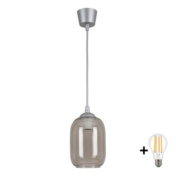 BRILAGI - LED-Pendelleuchte an Kabel RETRO GLASS 1xE27/60W/230V Ø 14 cm silber/rauchgrau