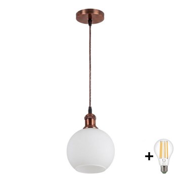 BRILAGI - LED-Pendelleuchte an Kabel RETRO GLASS 1xE27/60W/230V Ø 15 cm kupfer/weiß
