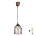 BRILAGI - LED-Pendelleuchte an Kabel RETRO GLASS 1xE27/60W/230V Ø 17 cm braun/rauchbeige