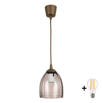 BRILAGI - LED-Pendelleuchte an Kabel RETRO GLASS 1xE27/60W/230V Ø 17 cm braun/rauchbeige