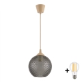 BRILAGI - LED-Pendelleuchte an Kabel RETRO GLASS 1xE27/60W/230V Ø 18 cm beige/rauchgrau