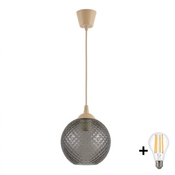 BRILAGI - LED-Pendelleuchte an Kabel RETRO GLASS 1xE27/60W/230V Ø 18 cm beige/rauchgrau