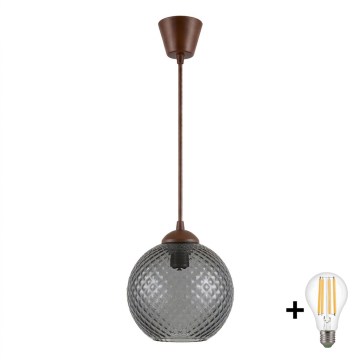 BRILAGI - LED-Pendelleuchte an Kabel RETRO GLASS 1xE27/60W/230V Ø 18 cm braun/rauchgrau